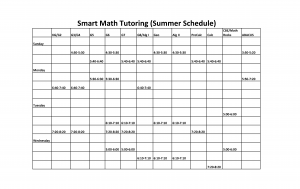 Smart Math Tutoring - Summer Schedule